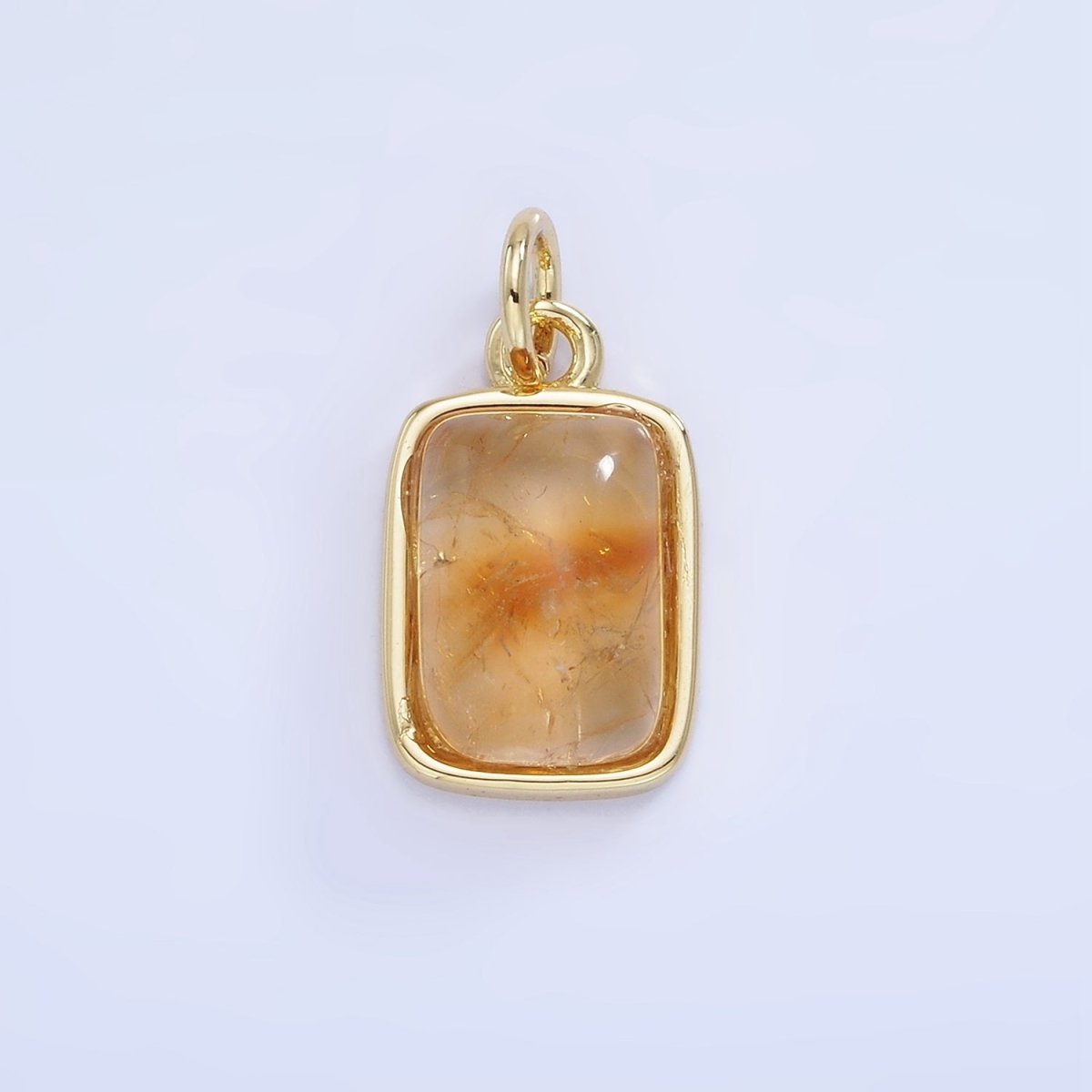 14K Gold Filled Citrine Gemstone Rectangle Bezel Charm | W583