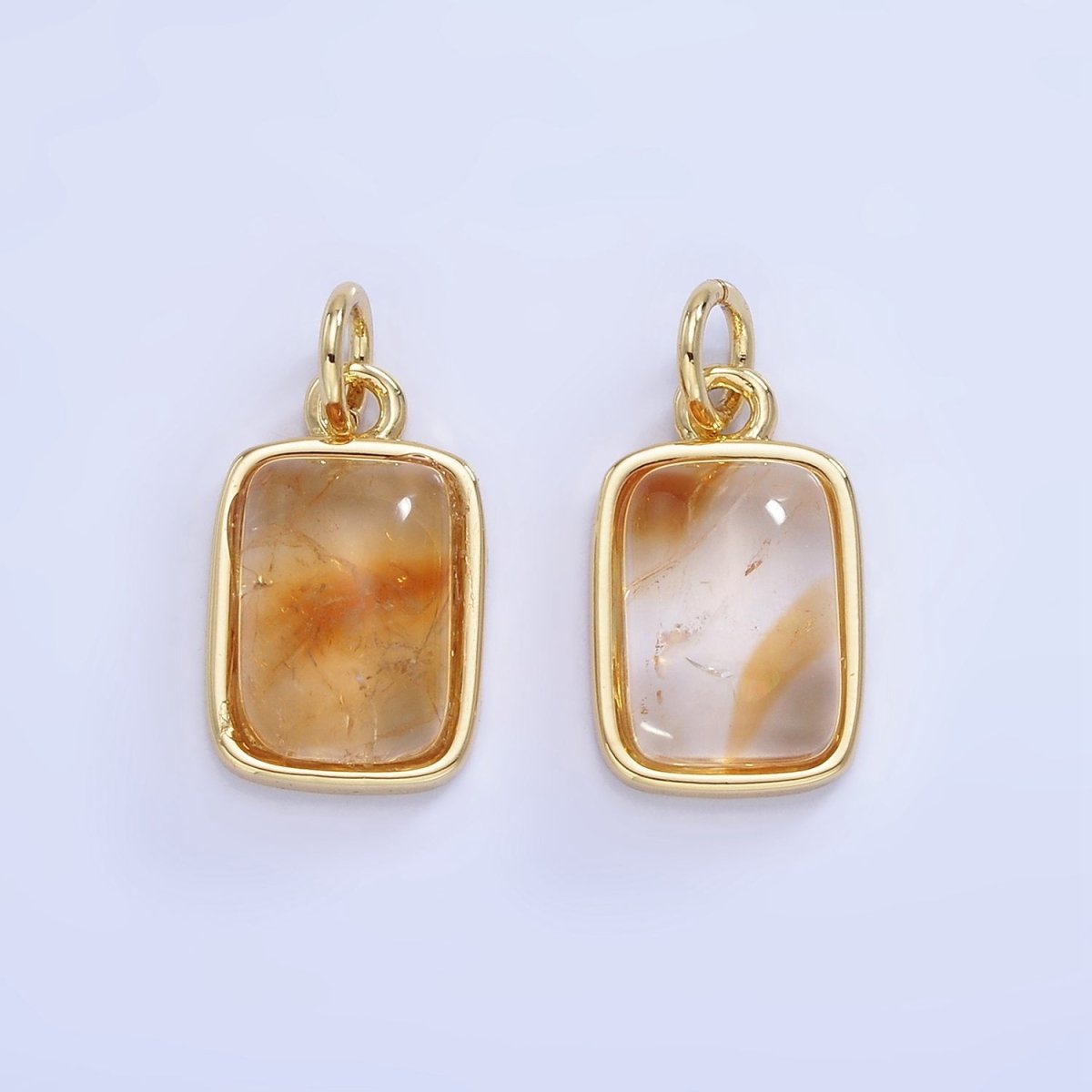 14K Gold Filled Citrine Gemstone Rectangle Bezel Charm | W583