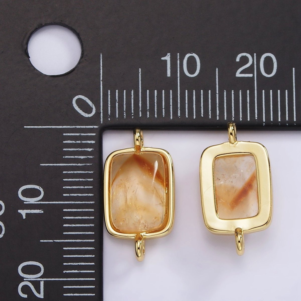 14K Gold Filled Citrine Gemstone Rectangular Bezel Connector | G254