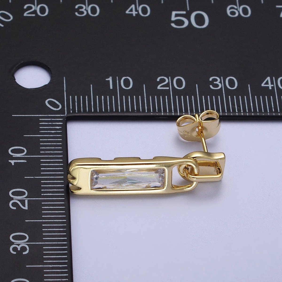 14K Gold Filled Clear Baguette Bar Drop Dangle Stud Earrings | AD-285
