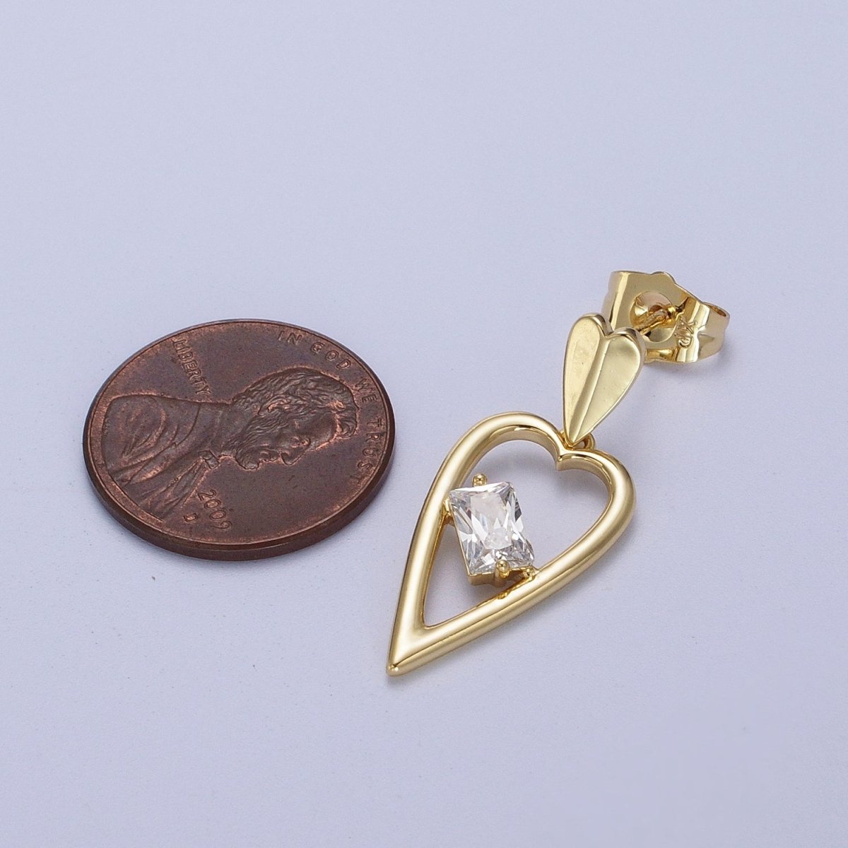 14K Gold Filled Clear Baguette CZ Heart Drop Dangle Stud Earrings | V-006