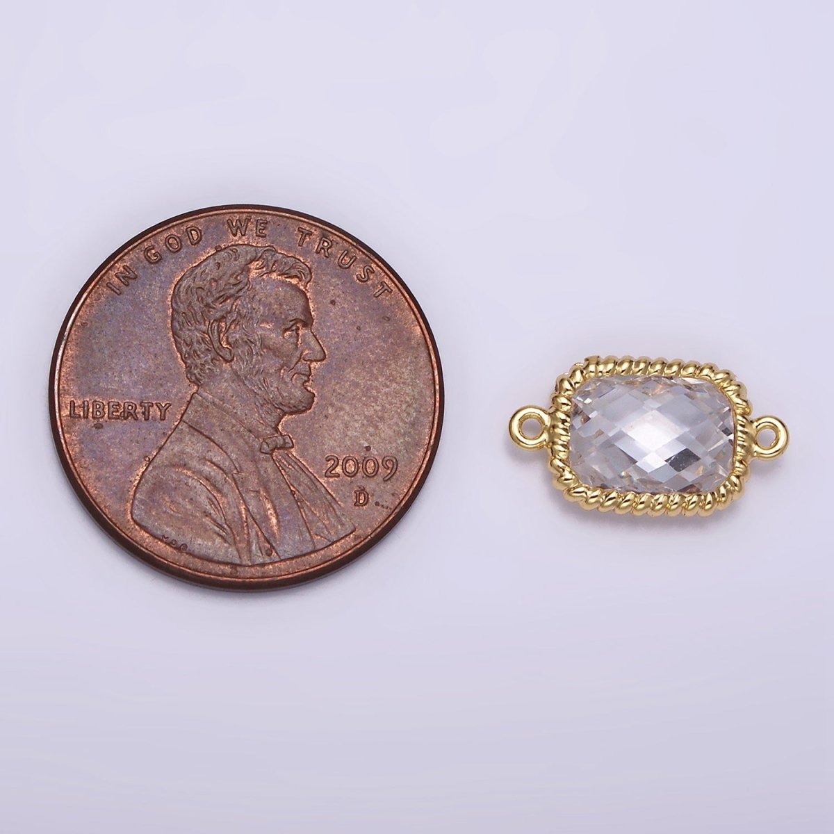 14K Gold Filled Clear Baguette CZ Multifaceted Braided Bezel Connector | G792