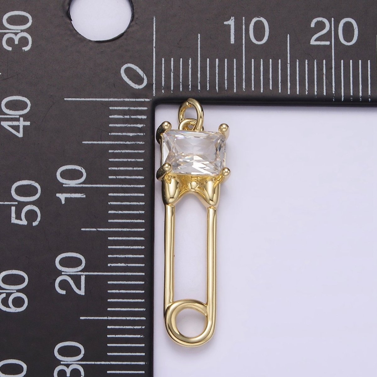 14K Gold Filled Clear Baguette CZ Safety Baby Pin Charm | AG220