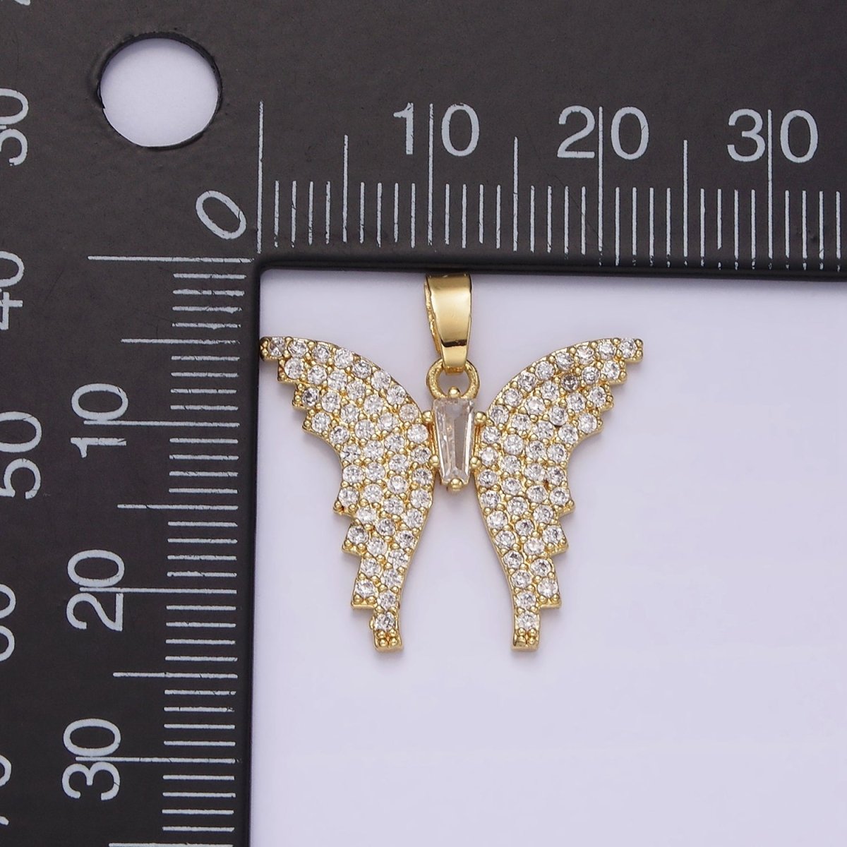 14K Gold Filled Clear Baguette Micro Paved CZ Animal Butterfly Wings Pendant | N1820