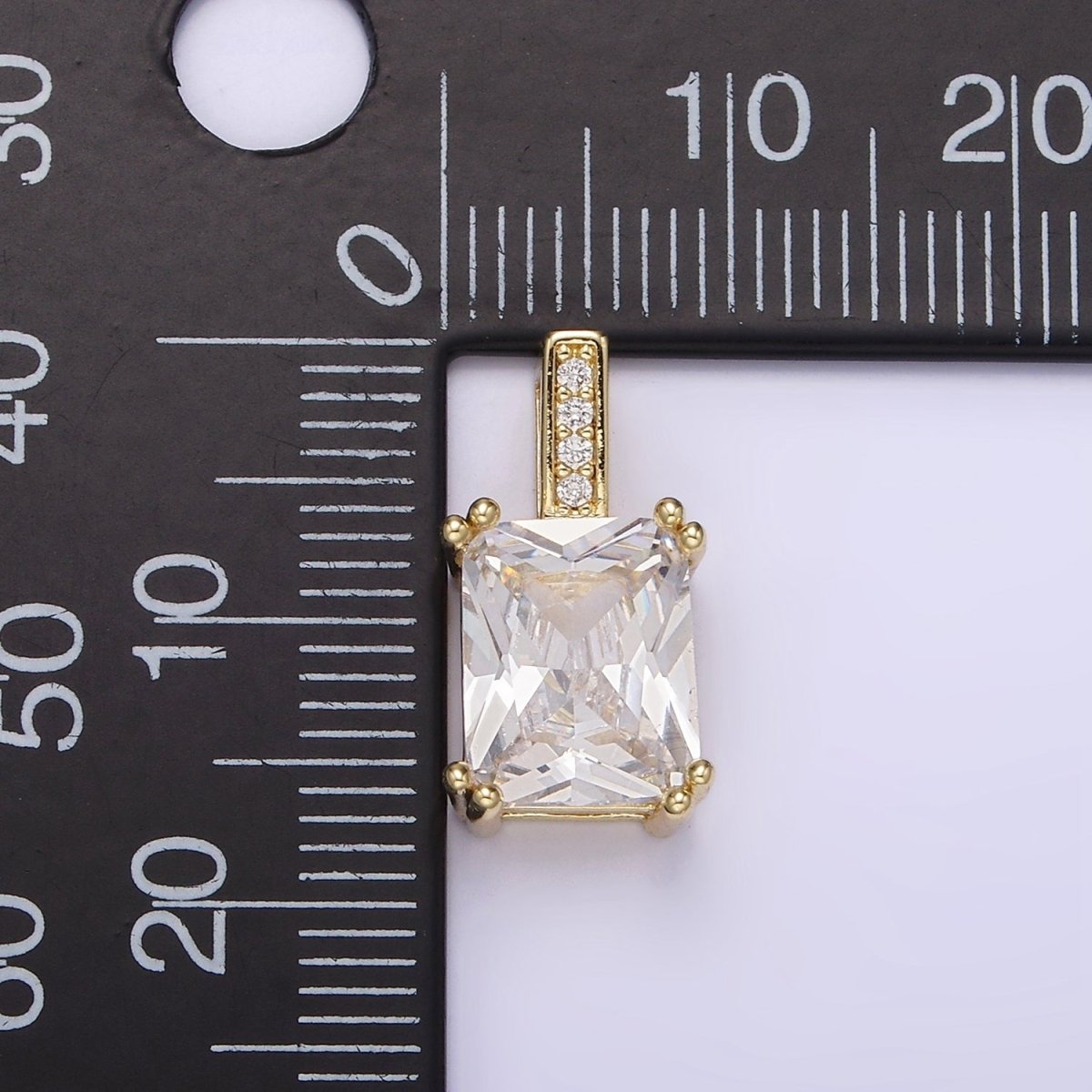 14K Gold Filled Clear Baguette Micro Paved CZ Bail Pendant | N1805