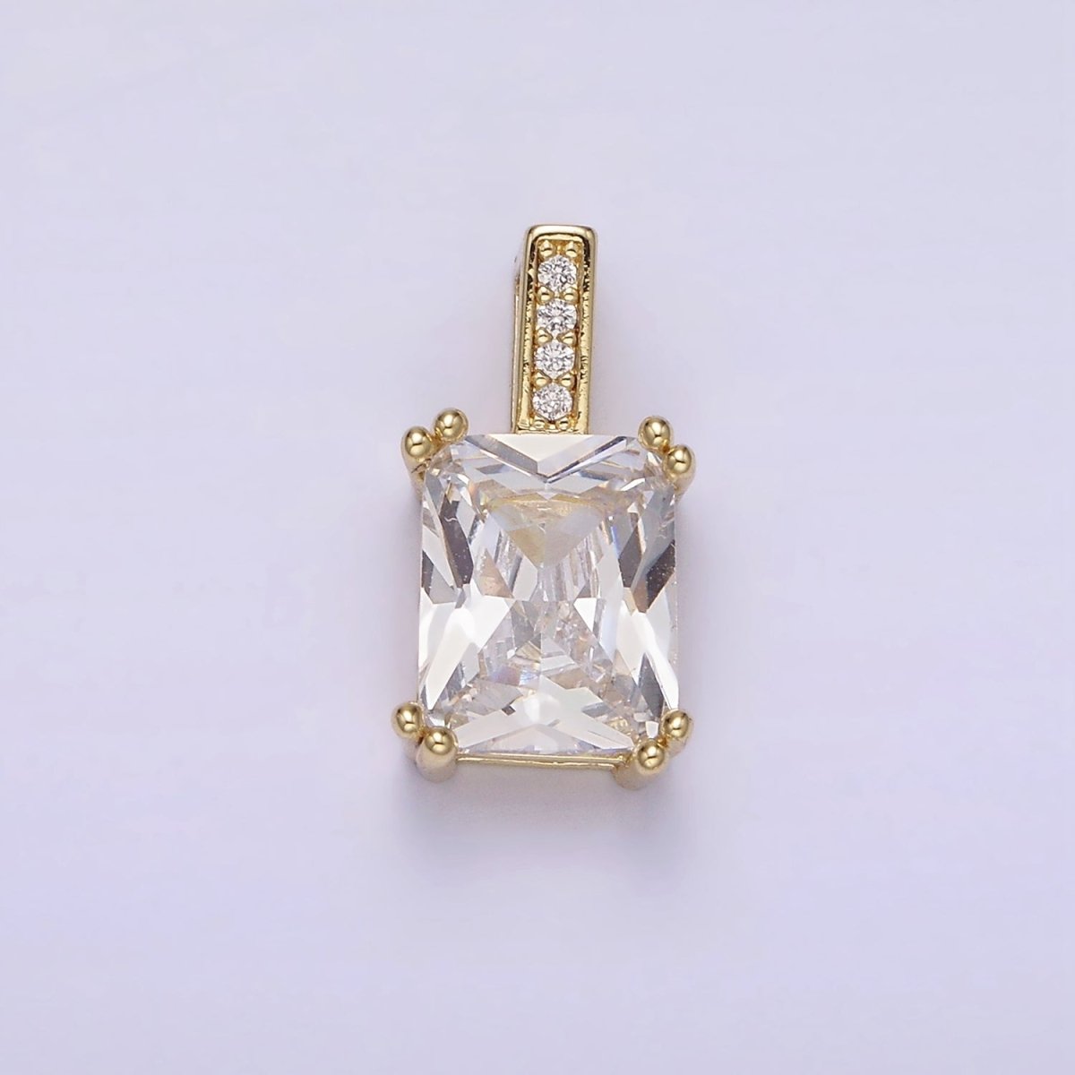 14K Gold Filled Clear Baguette Micro Paved CZ Bail Pendant | N1805