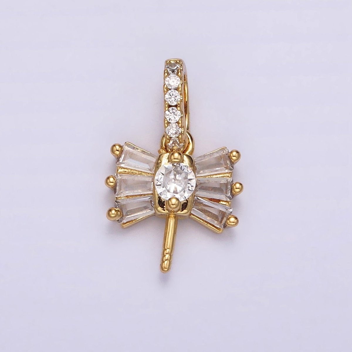 14K Gold Filled Clear Baguette Ribbon Micro Paved CZ Bail Jewelry Findings | Z506