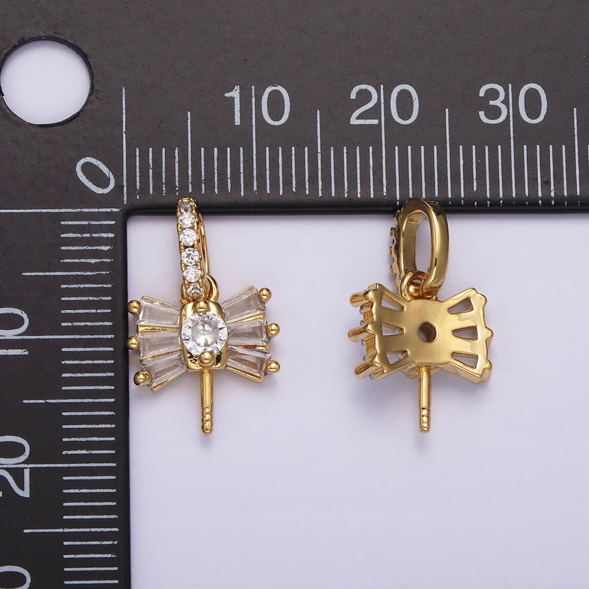 14K Gold Filled Clear Baguette Ribbon Micro Paved CZ Bail Jewelry Findings | Z506