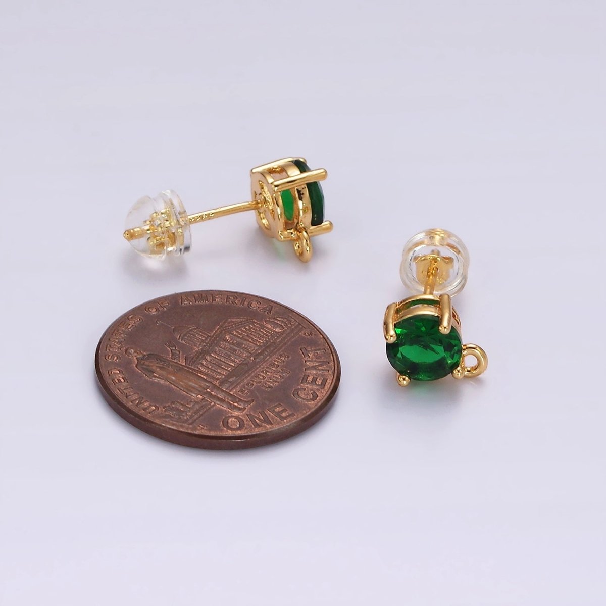 14K Gold Filled Clear, Black, Pink, Green CZ Open Loop Stud Earrings Finding Supply in Gold & Silver | Z626 - Z633