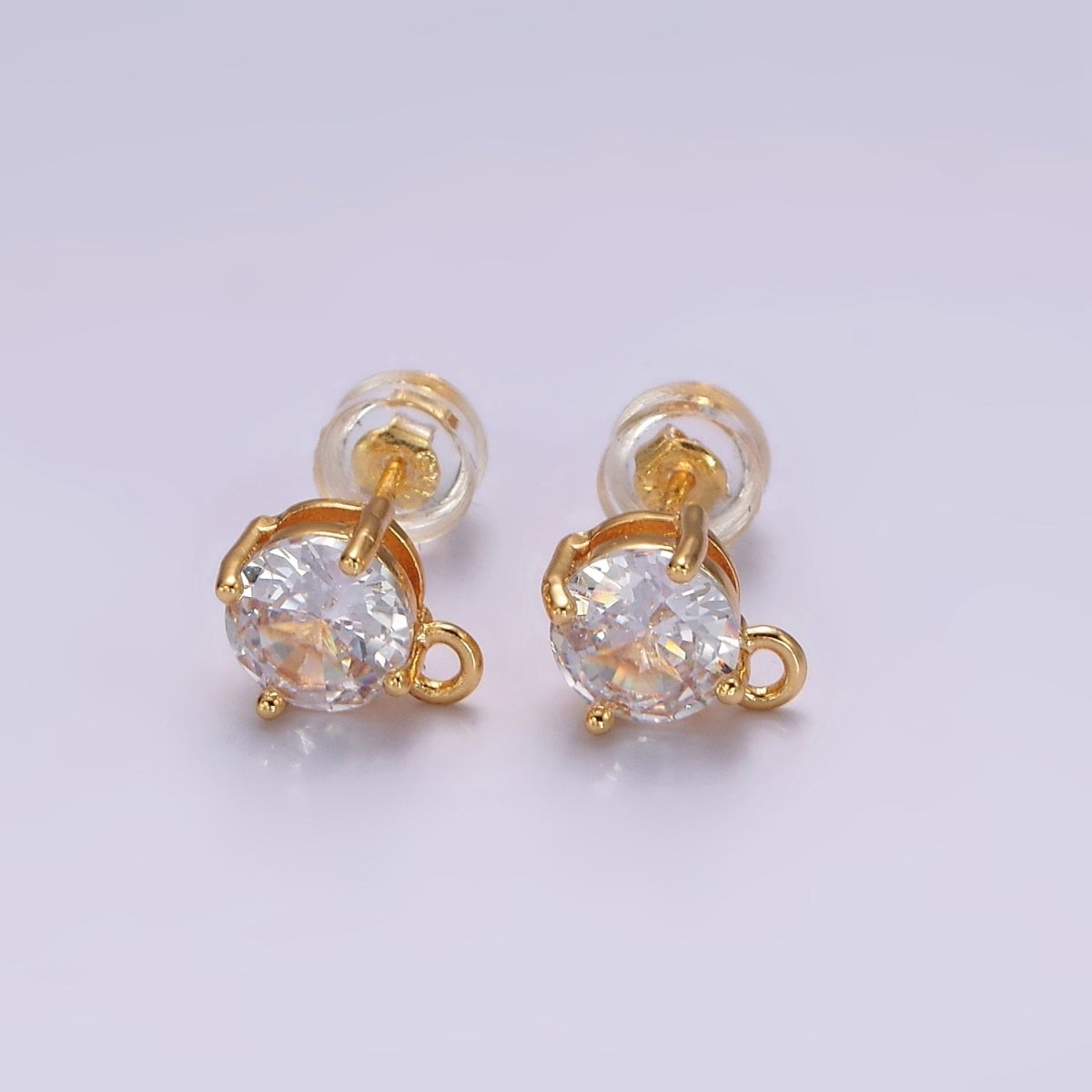 14K Gold Filled Clear, Black, Pink, Green CZ Open Loop Stud Earrings Finding Supply in Gold & Silver | Z626 - Z633