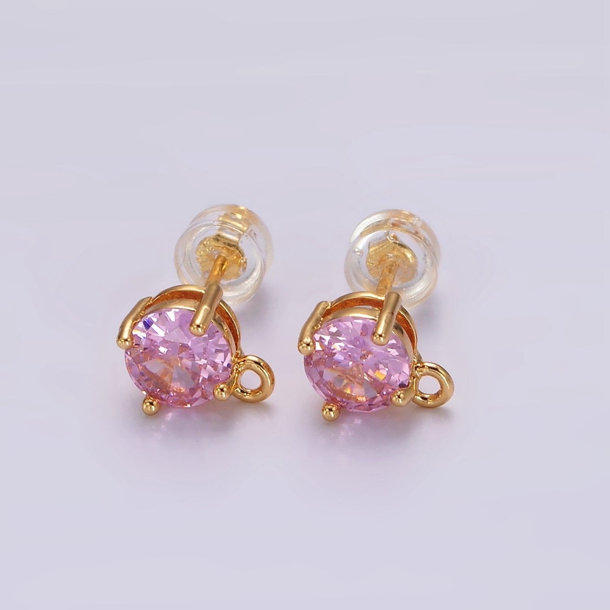 14K Gold Filled Clear, Black, Pink, Green CZ Open Loop Stud Earrings Finding Supply in Gold & Silver | Z626 - Z633