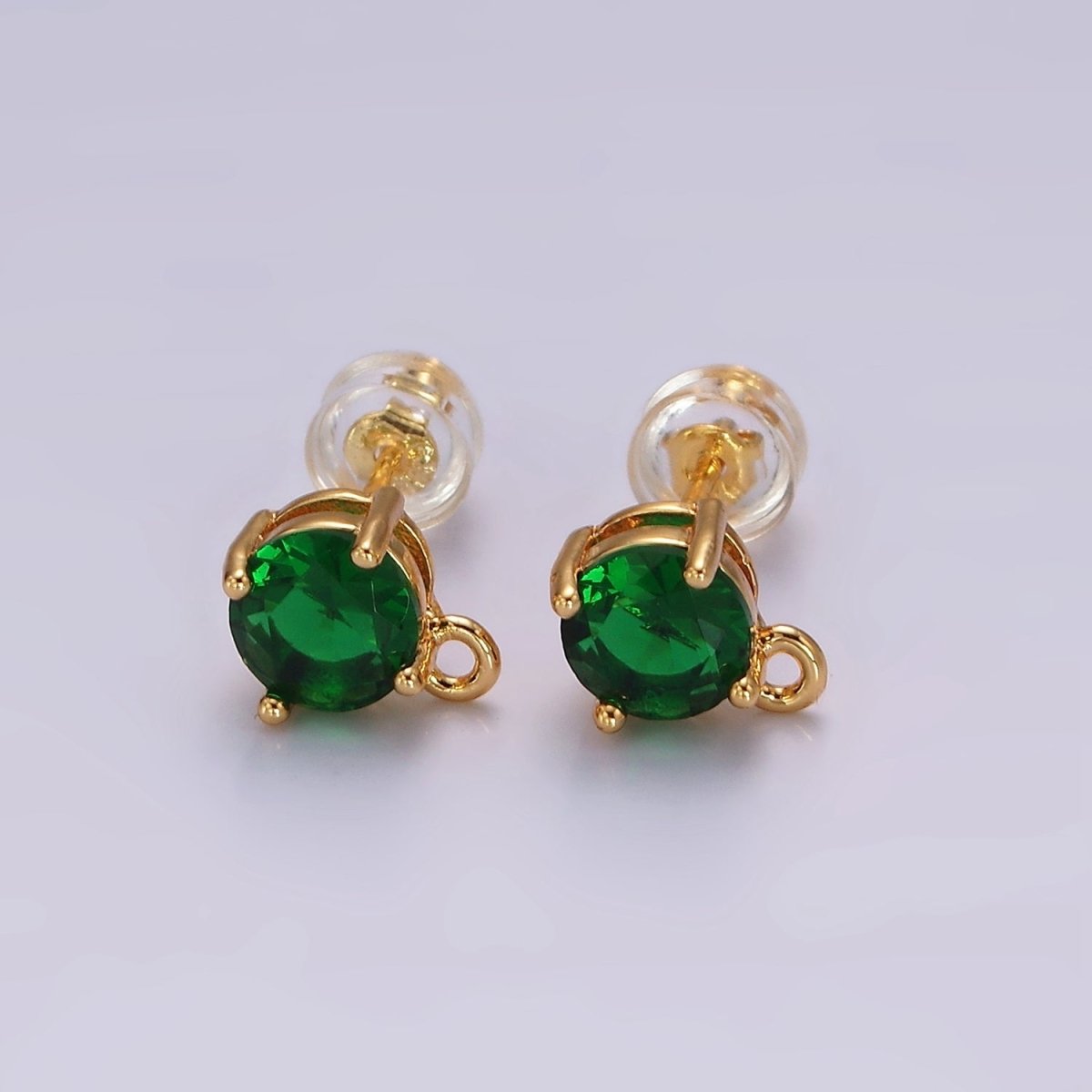 14K Gold Filled Clear, Black, Pink, Green CZ Open Loop Stud Earrings Finding Supply in Gold & Silver | Z626 - Z633
