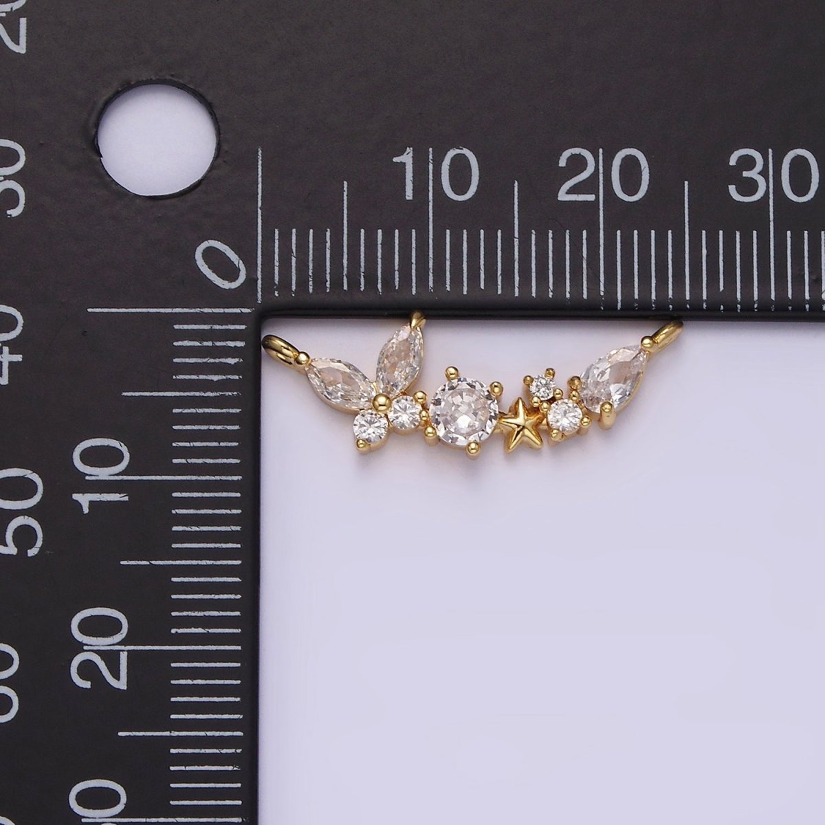 14K Gold Filled Clear Butterfly Celestial Star CZ Curved Connector | G-080