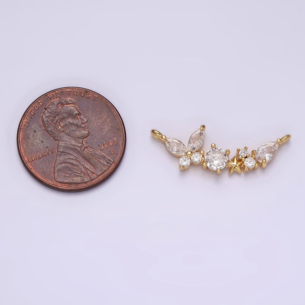14K Gold Filled Clear Butterfly Celestial Star CZ Curved Connector | G-080