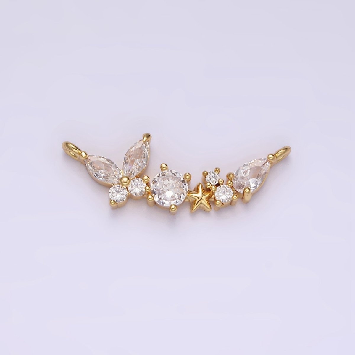 14K Gold Filled Clear Butterfly Celestial Star CZ Curved Connector | G-080