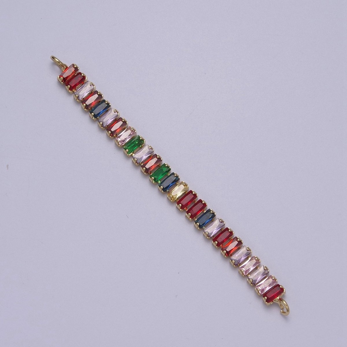 14k Gold Filled Clear / Colorful CZ Rectangular Baguette Paved connector Bendable Long Bar Connector for DIY Bracelet Component F-010 F-011 F-017 F-025 F-026 F-028 F-033 F-037 F-046