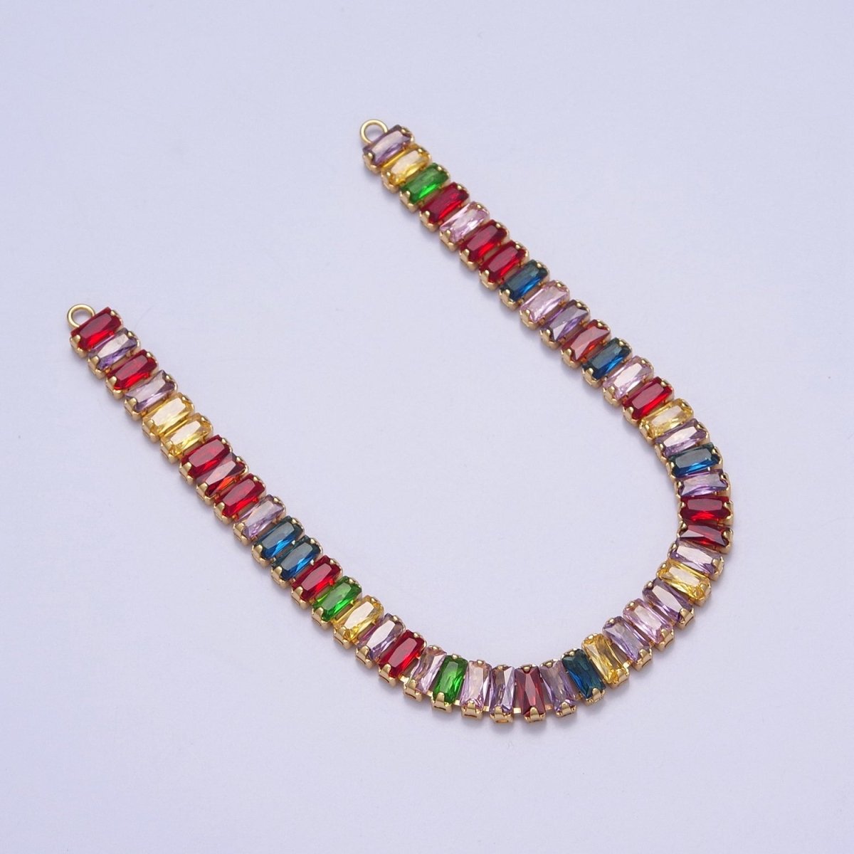 14k Gold Filled Clear / Colorful CZ Rectangular Baguette Paved connector Bendable Long Bar Connector for DIY Bracelet Necklace Component F-246 F-266 F-271 F-292  F-305 F-324 F-371 F-396