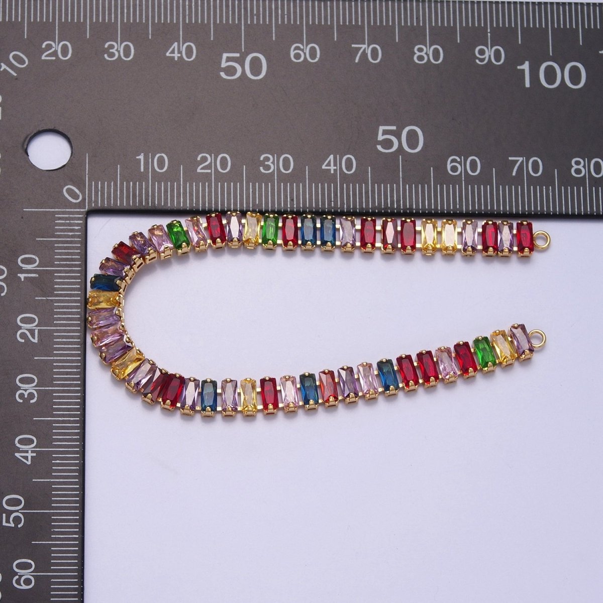 14k Gold Filled Clear / Colorful CZ Rectangular Baguette Paved connector Bendable Long Bar Connector for DIY Bracelet Necklace Component F-246 F-266 F-271 F-292  F-305 F-324 F-371 F-396