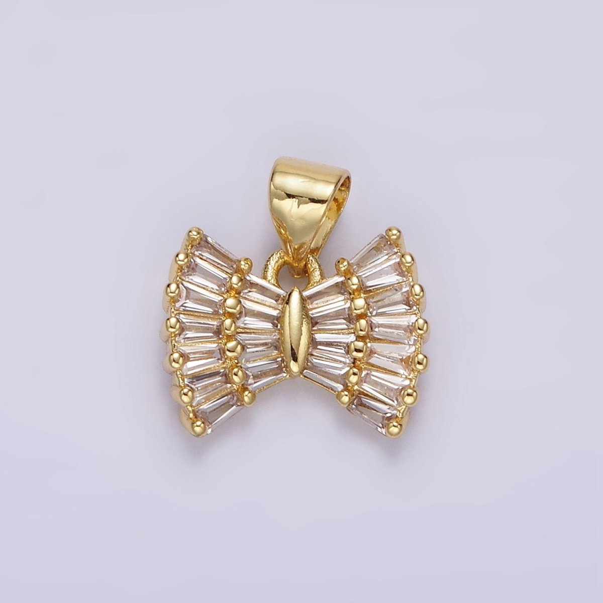 14K Gold Filled Clear CZ Baguette Bow Ribbon Pendant | N1969