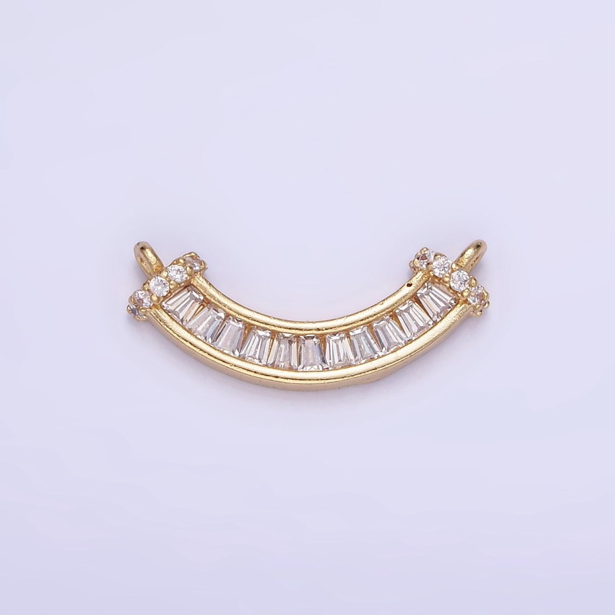 14K Gold Filled Clear CZ Baguette Micro Paved Curved Connector | G280