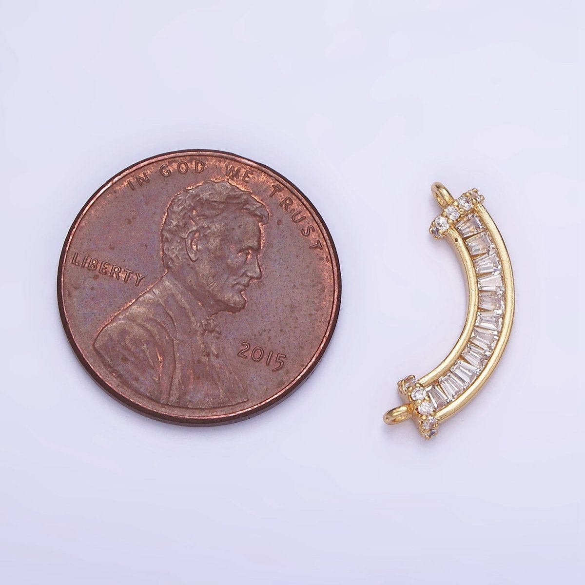 14K Gold Filled Clear CZ Baguette Micro Paved Curved Connector | G280