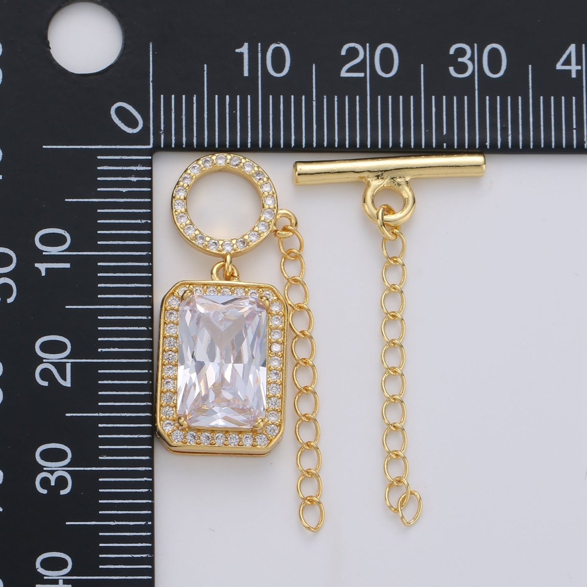14K Gold Filled Clear CZ Baguette Micro Paved Toggle Clasps Jewelry Closure Supply Findings | K562