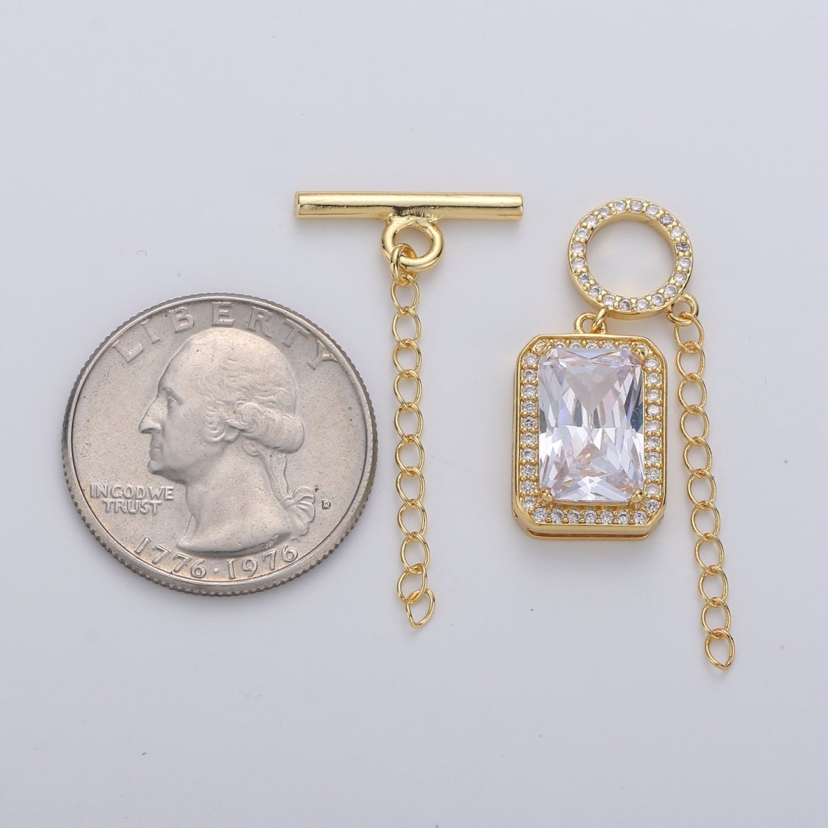 14K Gold Filled Clear CZ Baguette Micro Paved Toggle Clasps Jewelry Closure Supply Findings | K562