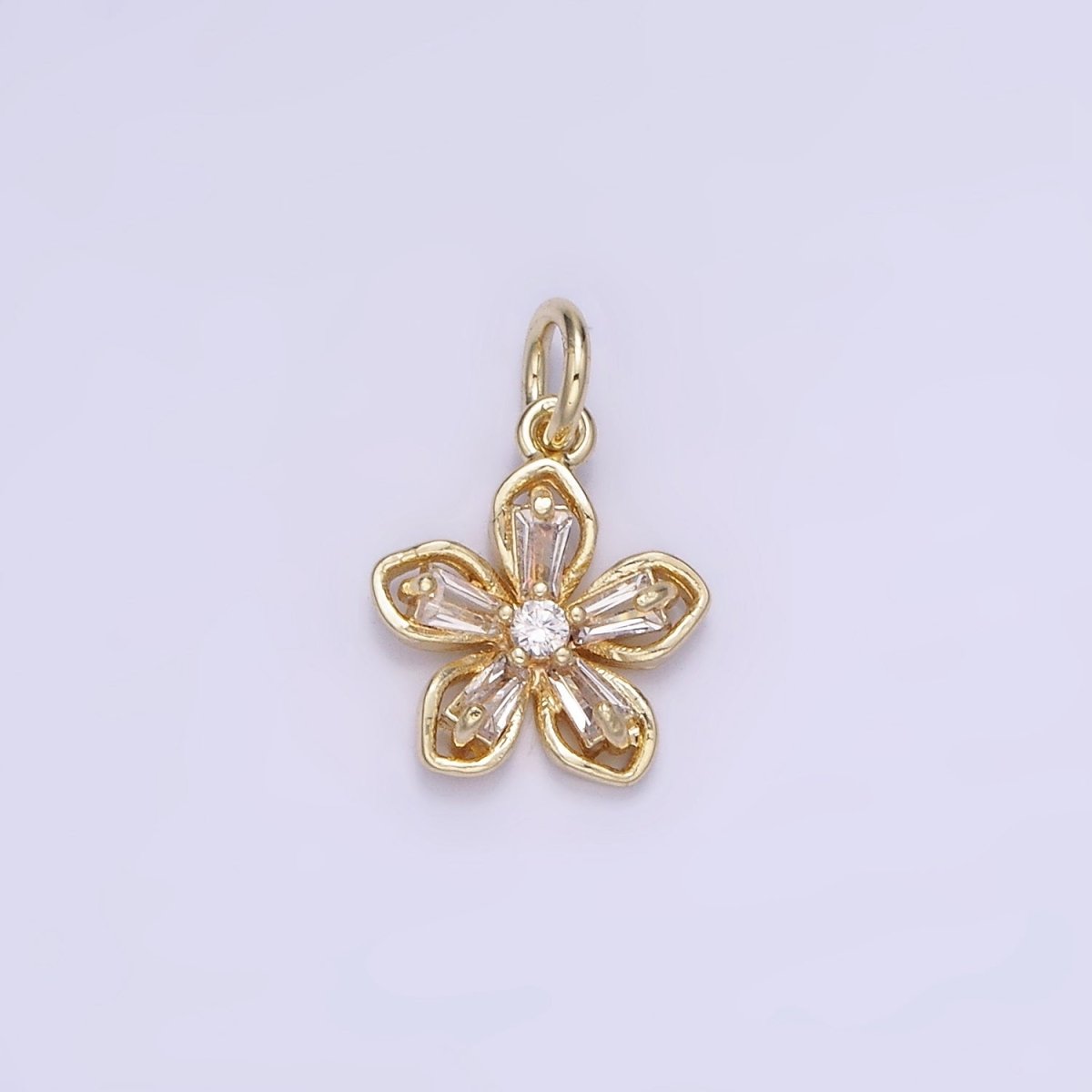 14K Gold Filled Clear CZ Baguette Petal Flower Mini Charm | AG727