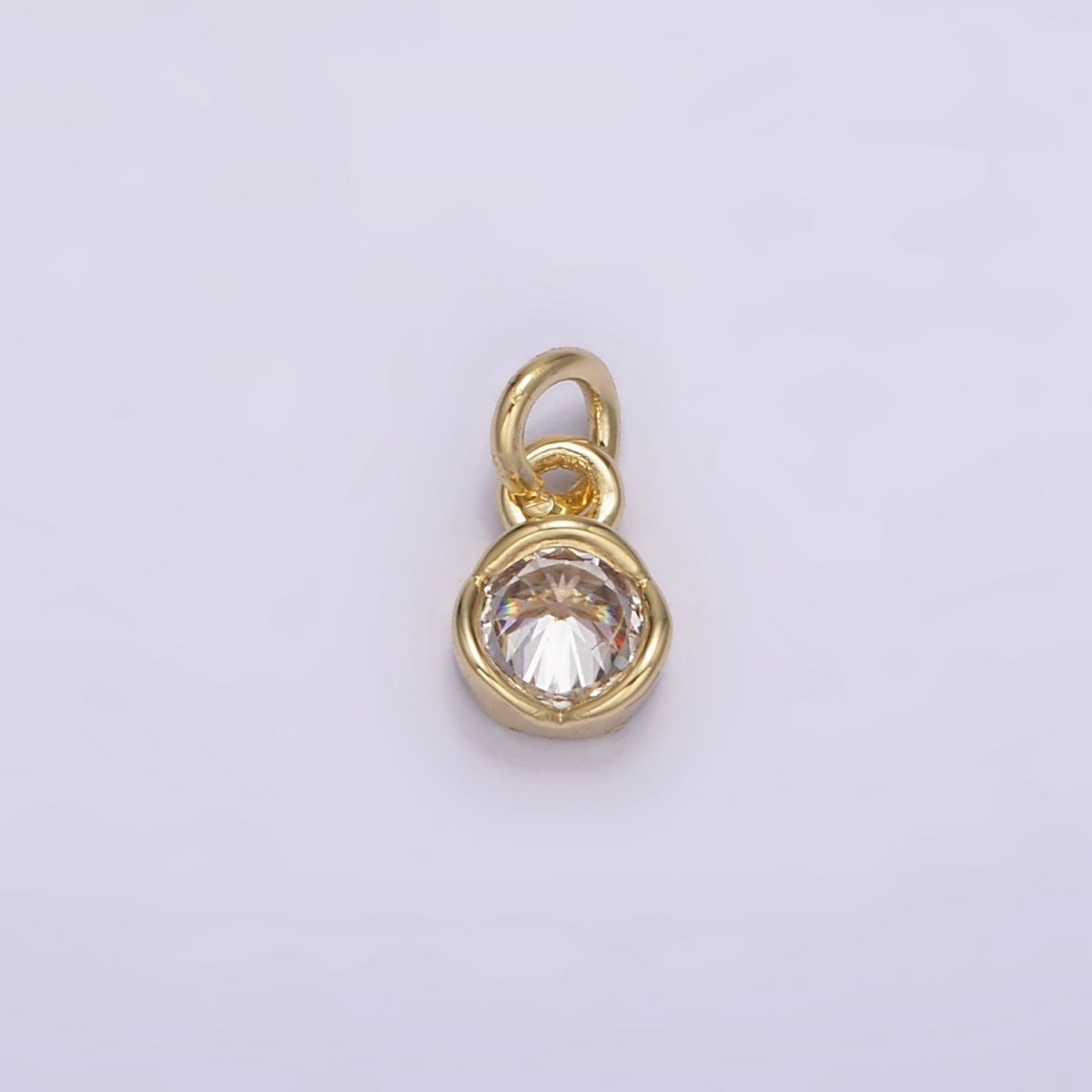 14K Gold Filled Clear CZ Bezel Minimalist Round Add-On Charm | AG201