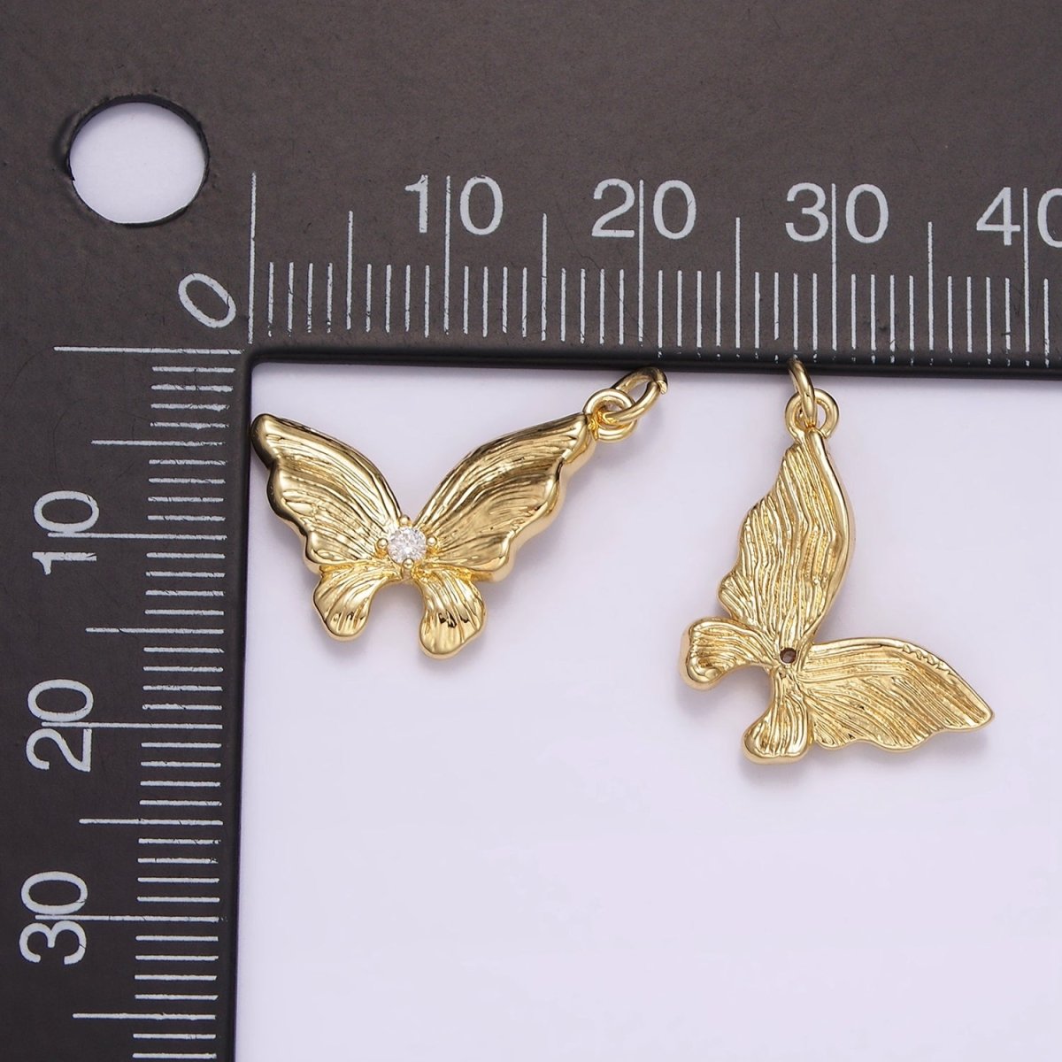 14K Gold Filled Clear CZ Butterfly Wings Lined Add-On Charm | AG597
