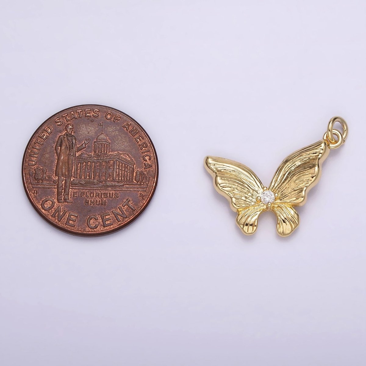 14K Gold Filled Clear CZ Butterfly Wings Lined Add-On Charm | AG597