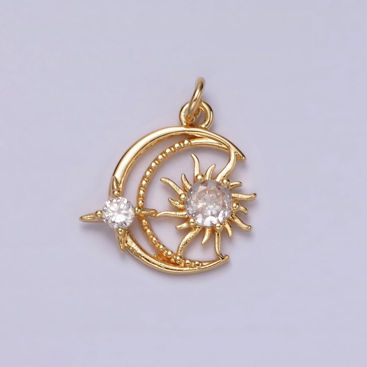 14K Gold Filled Clear CZ Celestial Crescent Moon Sun Star Open Charm | AG528