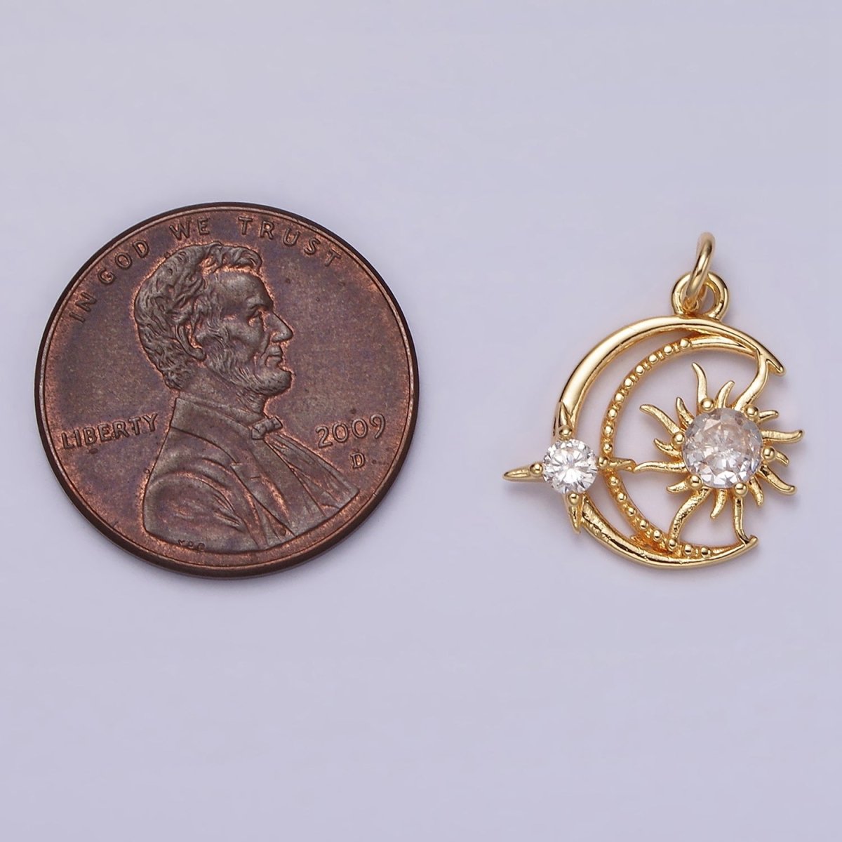 14K Gold Filled Clear CZ Celestial Crescent Moon Sun Star Open Charm | AG528