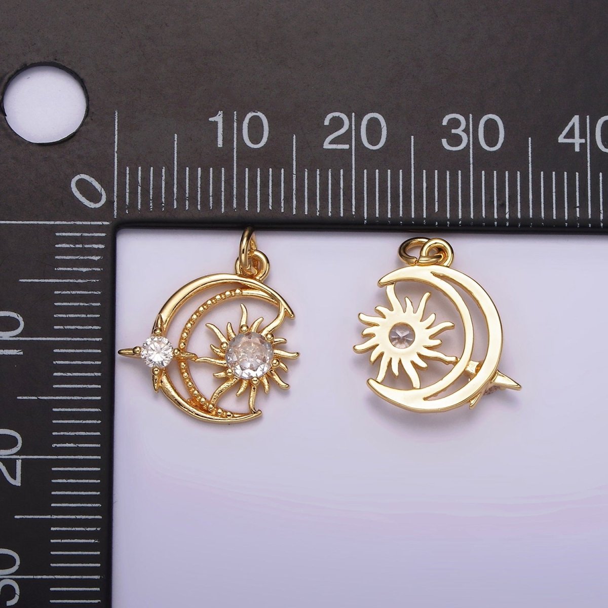 14K Gold Filled Clear CZ Celestial Crescent Moon Sun Star Open Charm | AG528