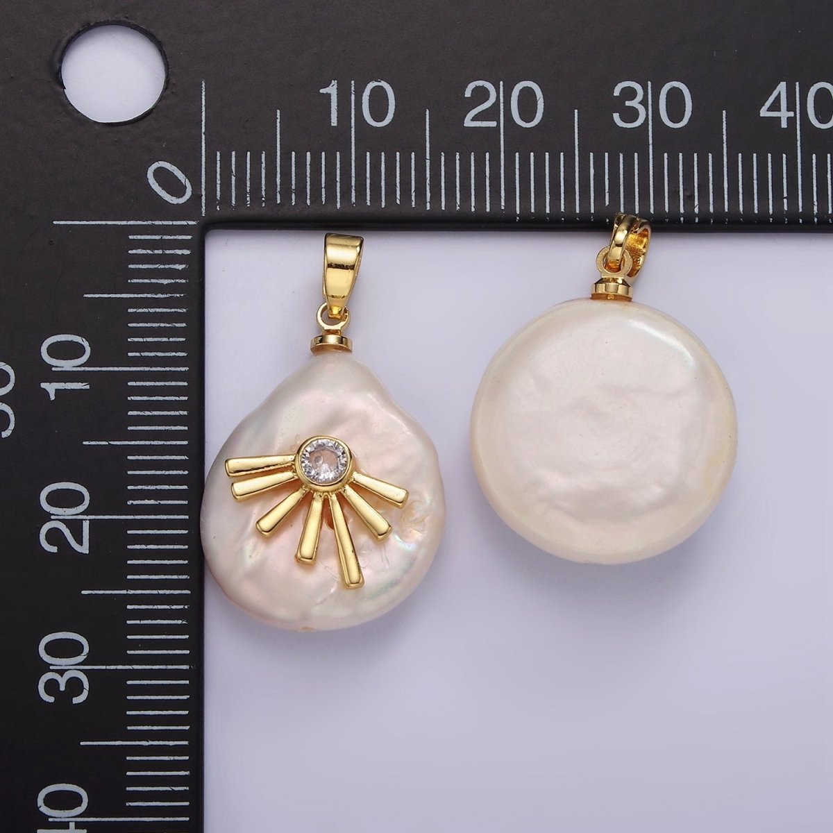 14K Gold Filled Clear CZ Celestial Sun Ray Keshi Freshwater Pearl Pendant | P1666
