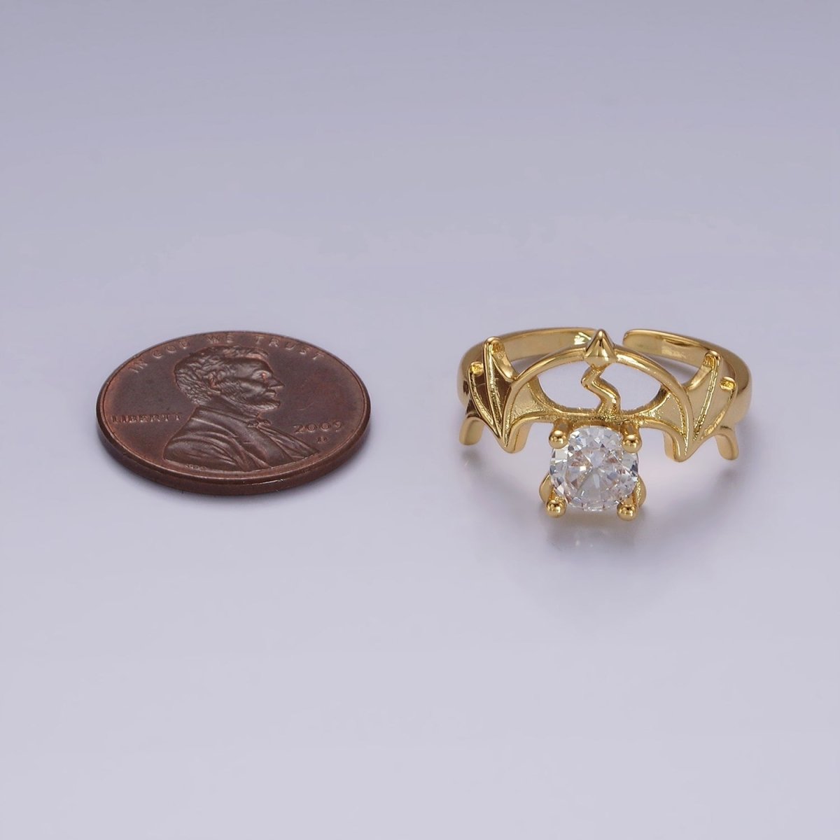 14K Gold Filled Clear CZ Devil Bat Wings Ring | O1056