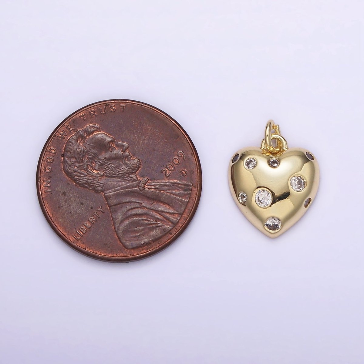 14K Gold Filled Clear CZ Dotted Heart Charm | AG208