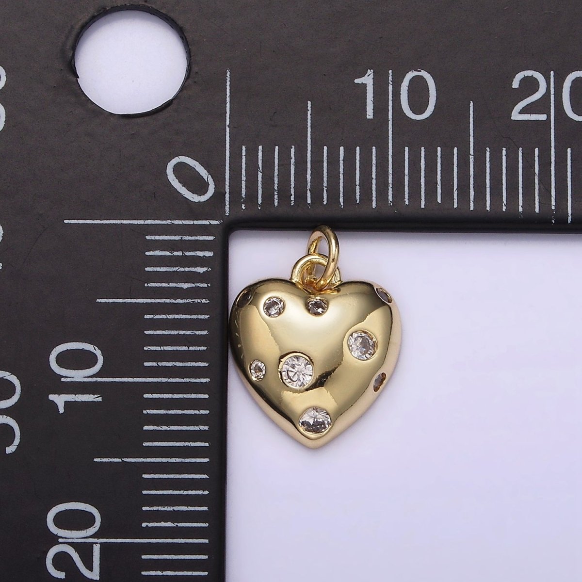 14K Gold Filled Clear CZ Dotted Heart Charm | AG208