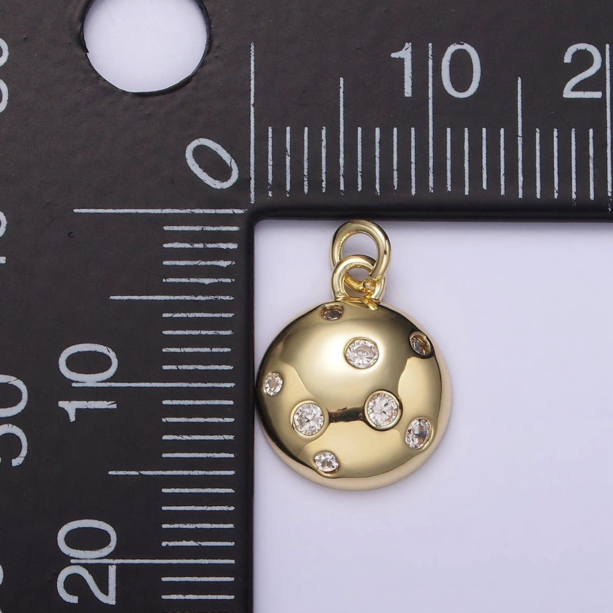 14K Gold Filled Clear CZ Dotted Round Planet Ball Full Moon Add-On Charm | AG244