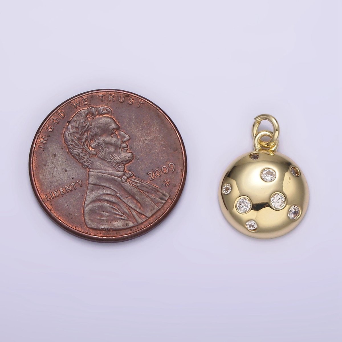 14K Gold Filled Clear CZ Dotted Round Planet Ball Full Moon Add-On Charm | AG244
