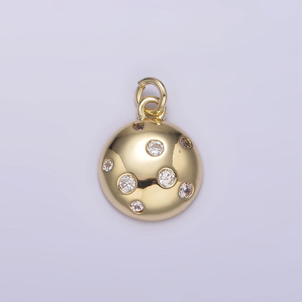 14K Gold Filled Clear CZ Dotted Round Planet Ball Full Moon Add-On Charm | AG244
