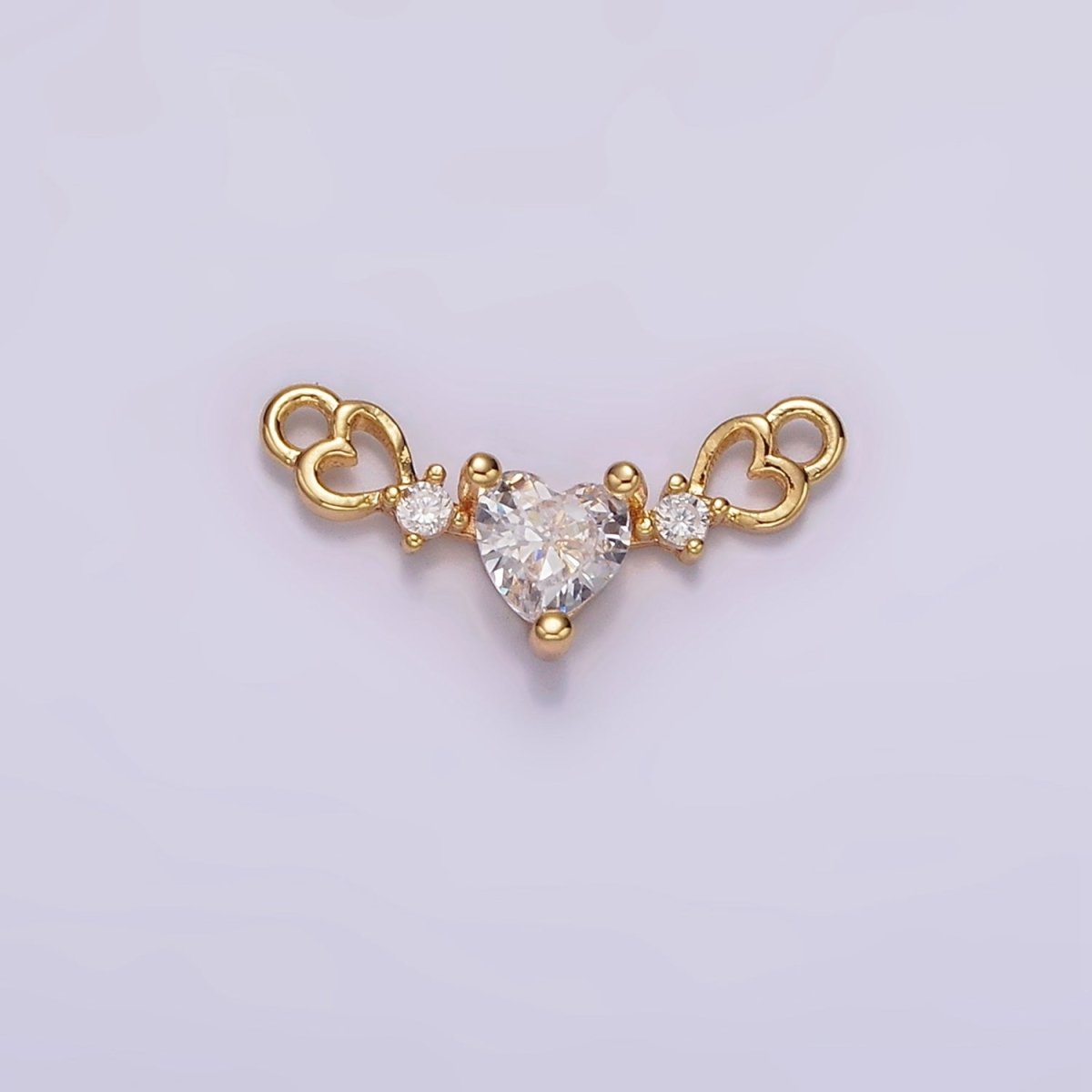 14K Gold Filled Clear CZ Double Open Heart Connector | G-099