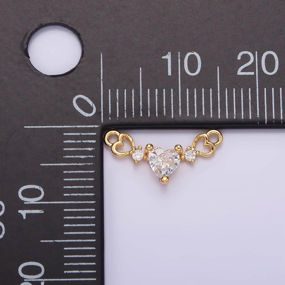 14K Gold Filled Clear CZ Double Open Heart Connector | G-099