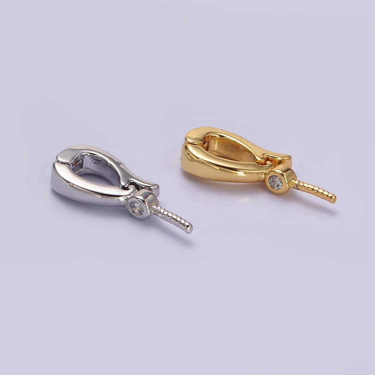 14K Gold Filled Clear CZ Drill Snap Interchangeable Charm Holder Jewelry Supply in Gold & Silver | Z-481 Z-482