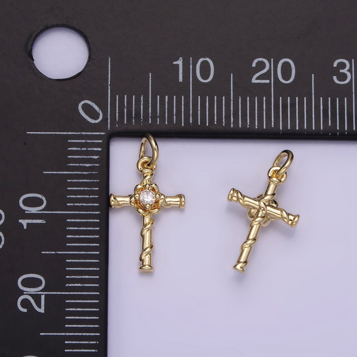 14K Gold Filled Clear CZ Flow Curling Band Religious Cross Charm | AG718