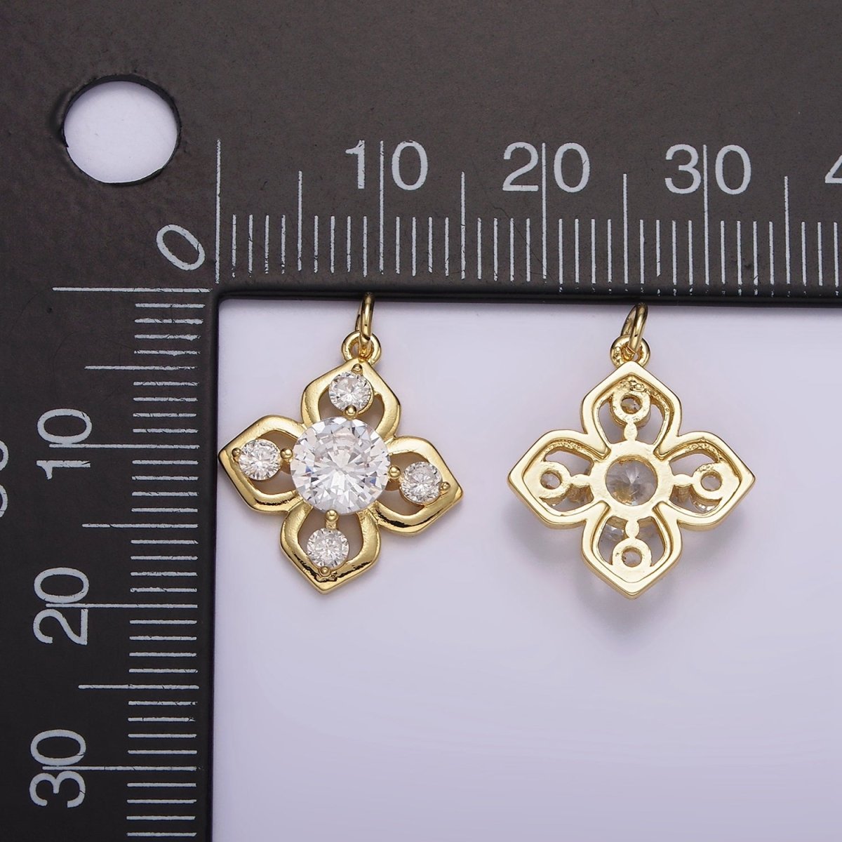 14K Gold Filled Clear CZ Flower Open Minimalist Charm | AG599