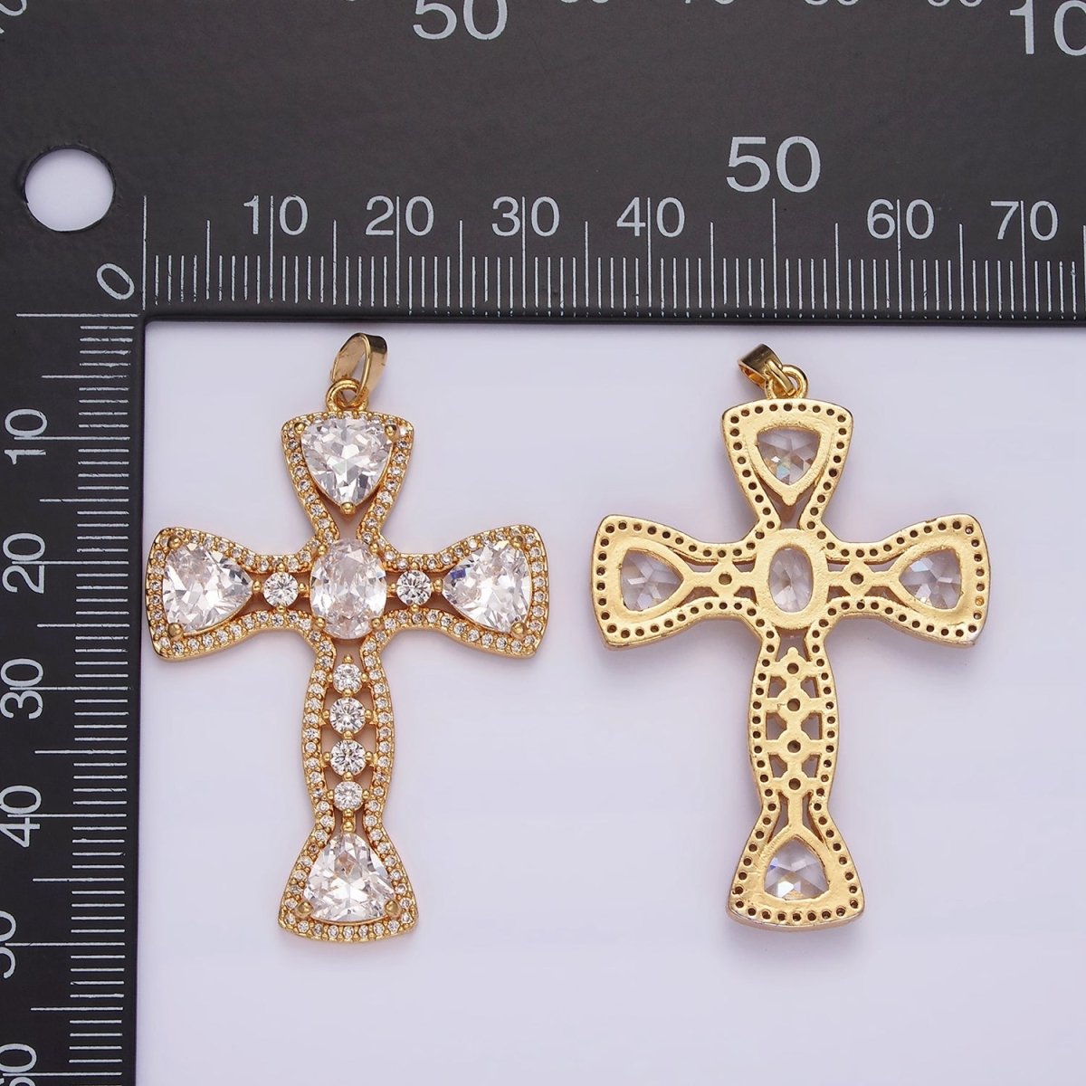 14K Gold Filled Clear CZ Geometric Cross Micro Paved Pendant | AH051