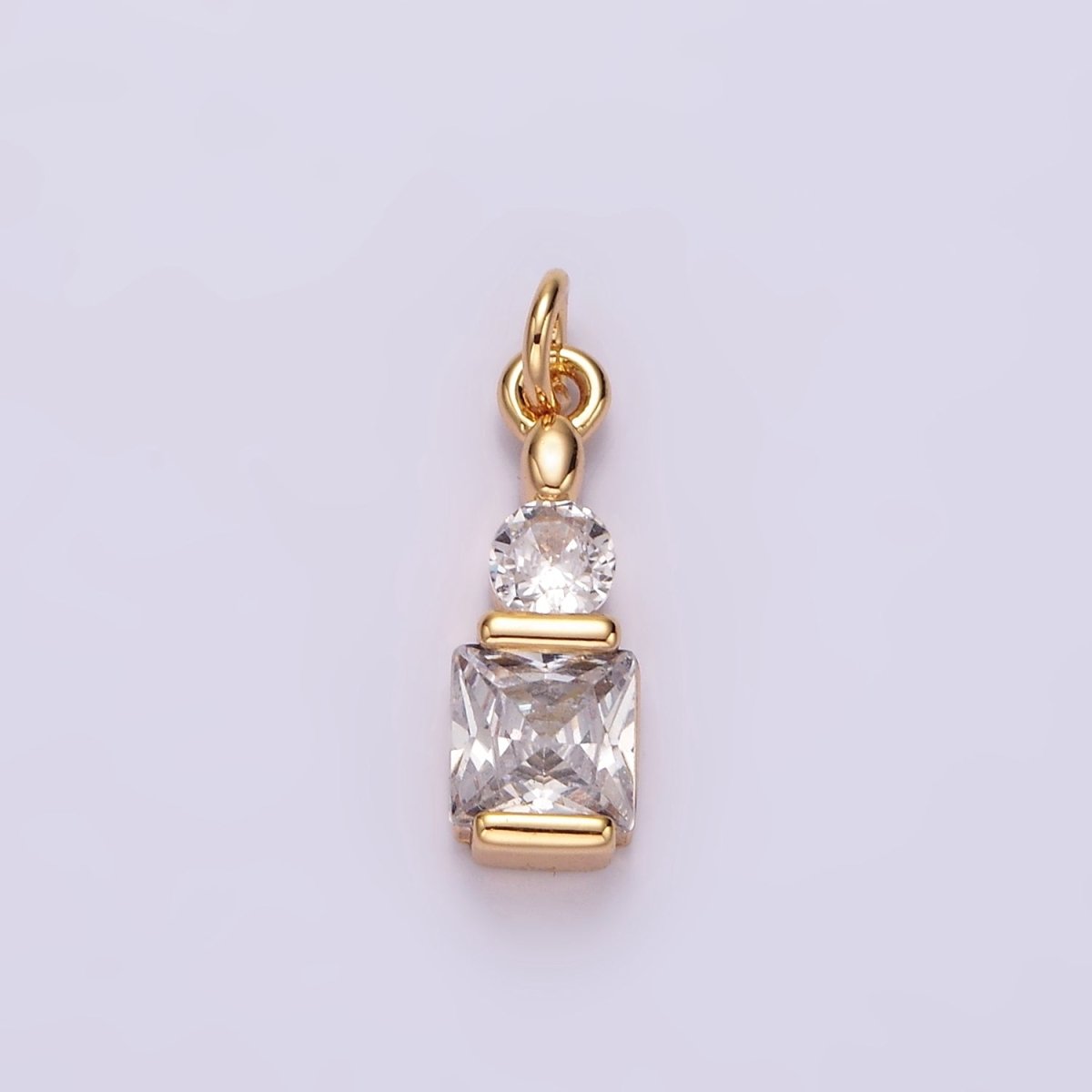 14K Gold Filled Clear CZ Geometric Square Round Add-On Charm | N1038