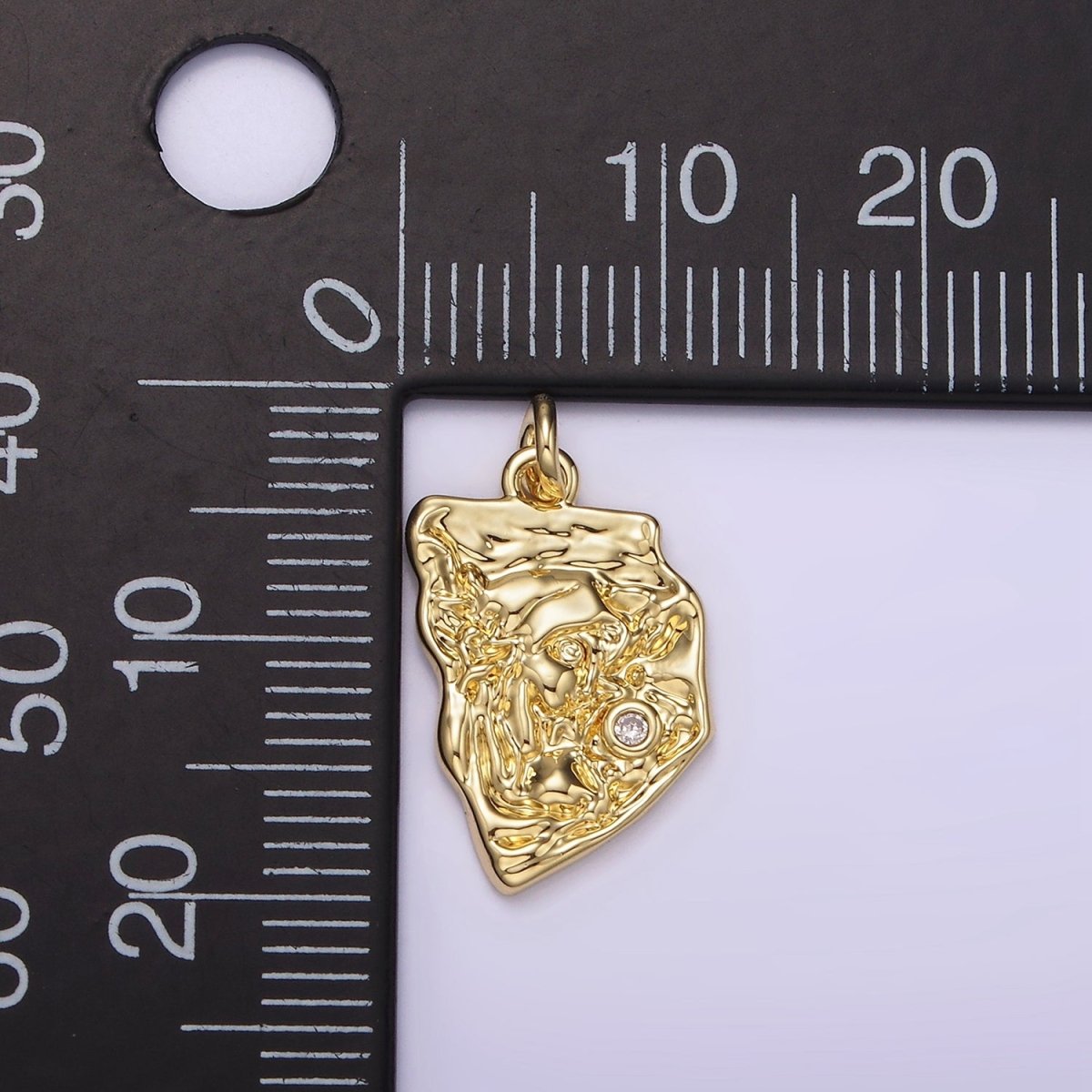 14K Gold Filled Clear CZ Hammered Abstract Charm | AG305