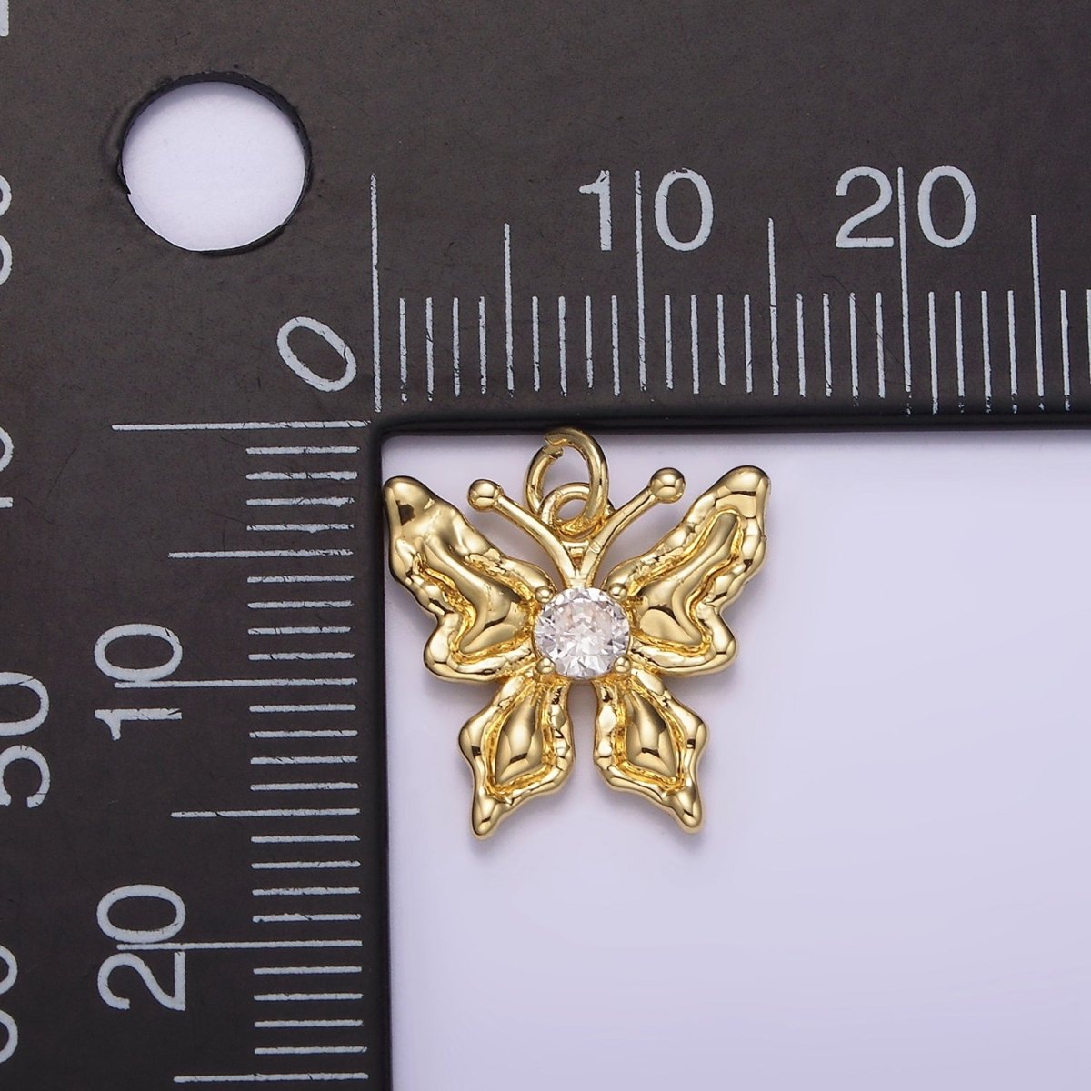 14K Gold Filled Clear CZ Hammered Antenna Butterfly Insect Animal Charm | AG206